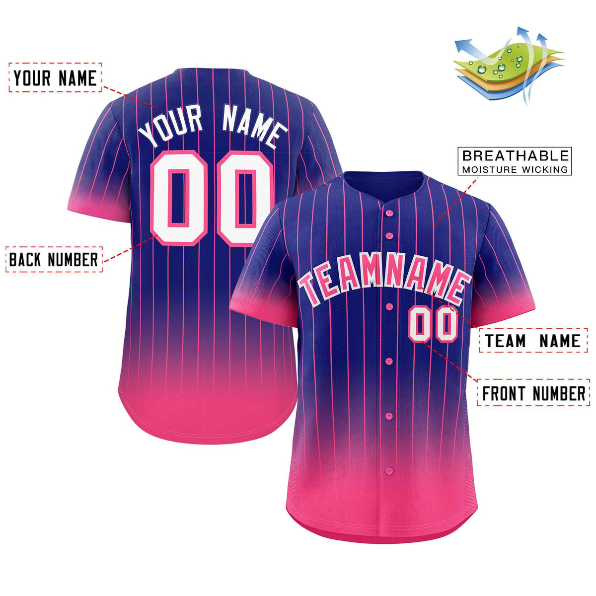 Custom Purple Pink-White Gradient Stripe Fashion Authentic Baseball Jersey Limited