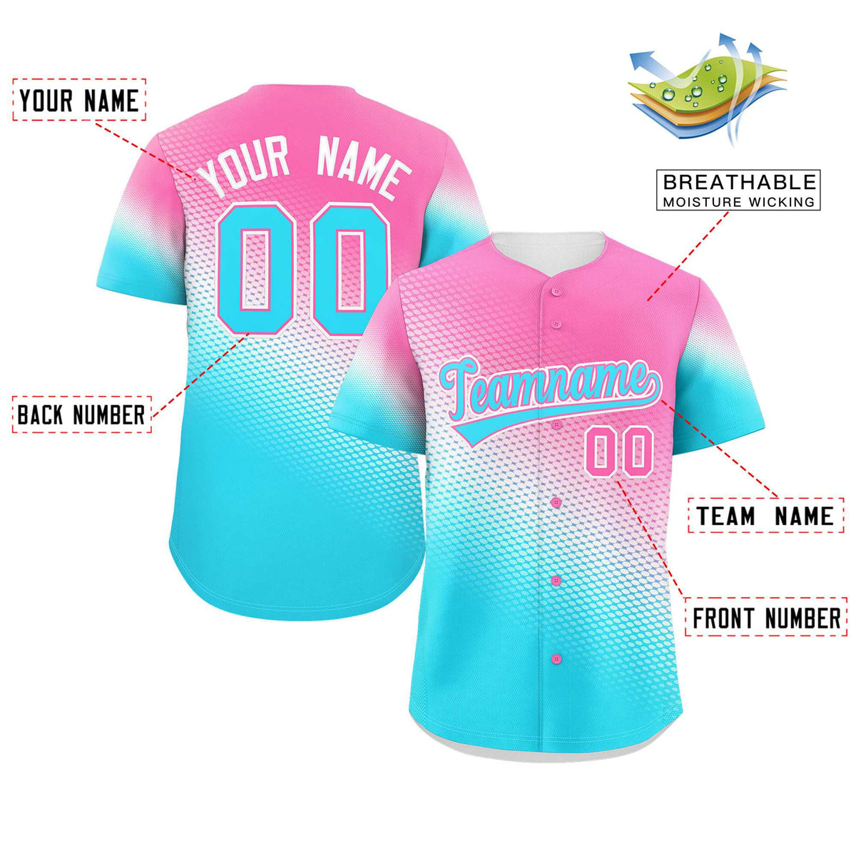 Custom Pink Sky Blue Tiny Spot Gradient Fashion Authentic Baseball Jersey Limited