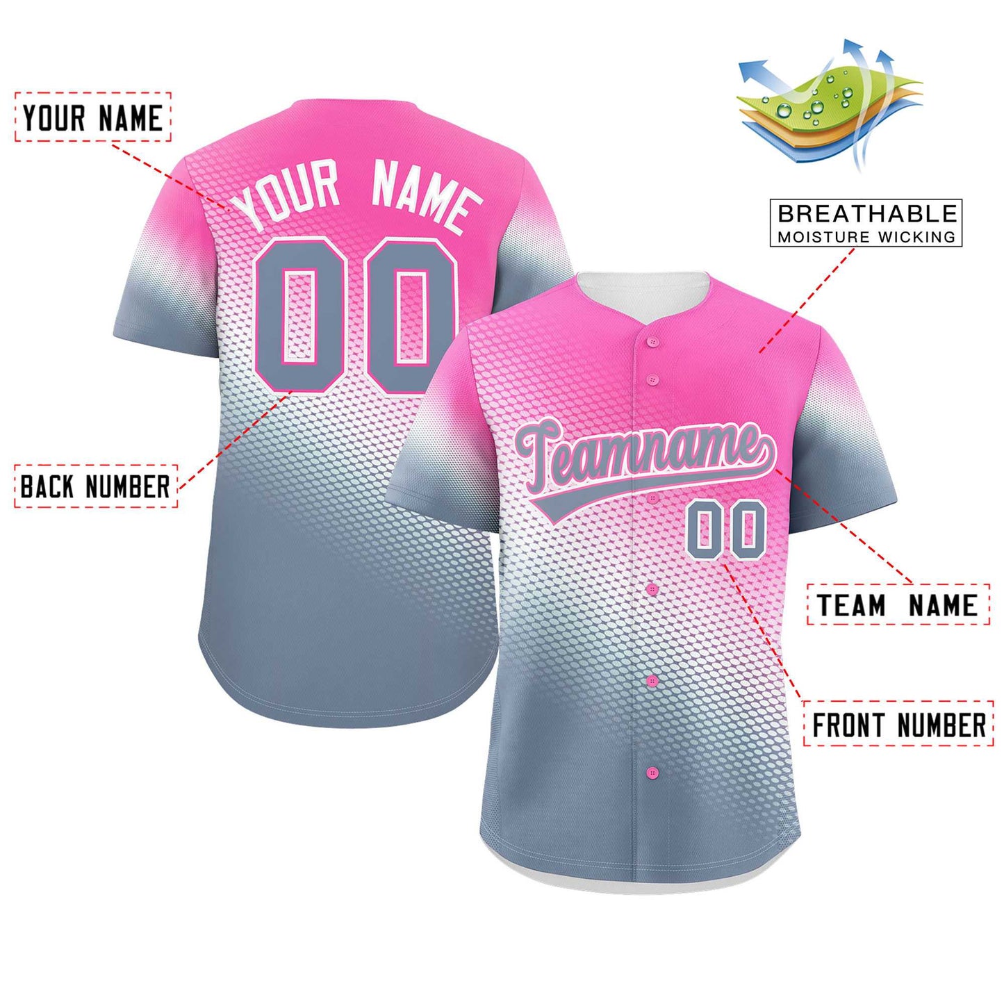 Custom Pink Dark Gray Tiny Spot Gradient Fashion Authentic Baseball Jersey Limited