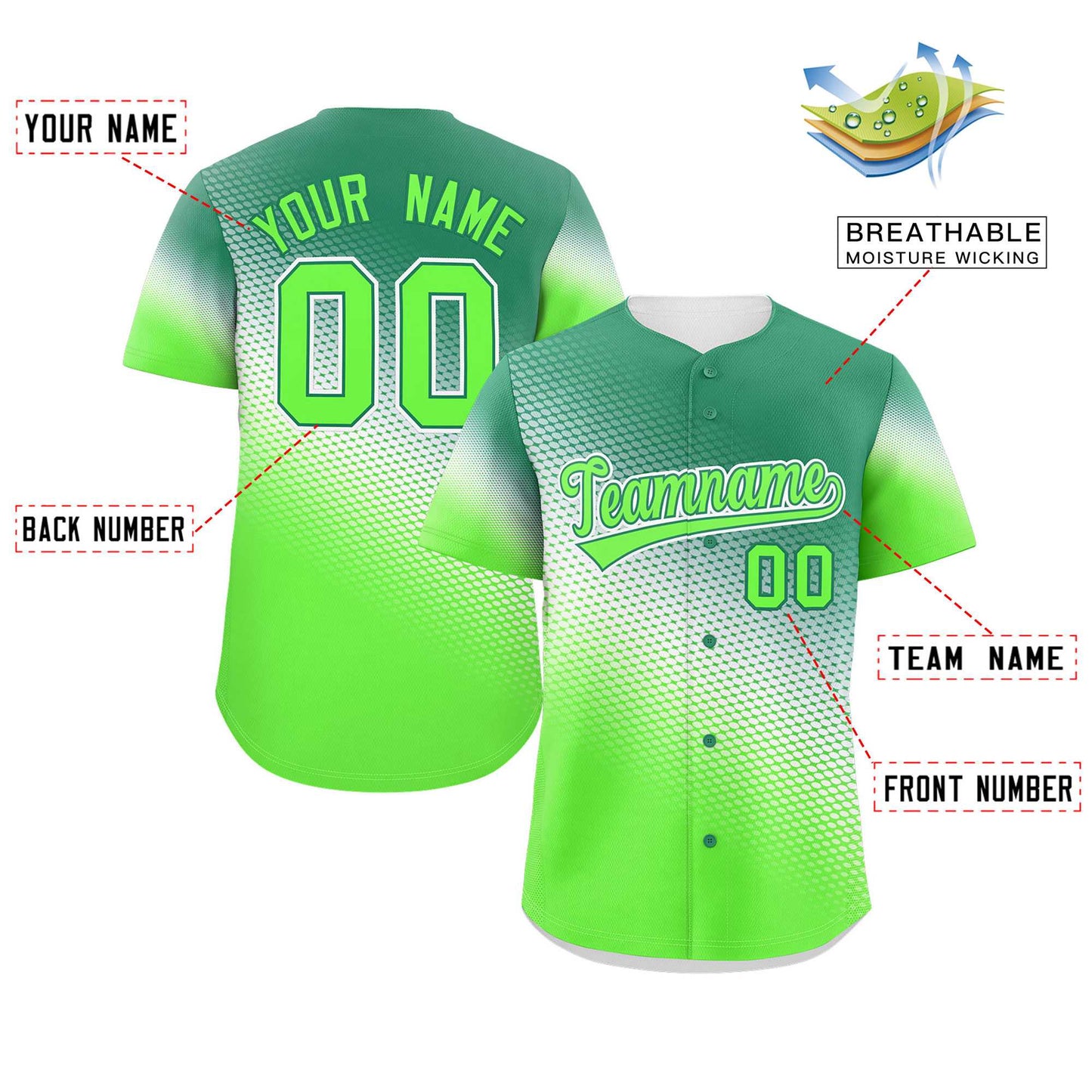 Custom Kelly Green Neon Green Tiny Spot Gradient Fashion Authentic Baseball Jersey Limited