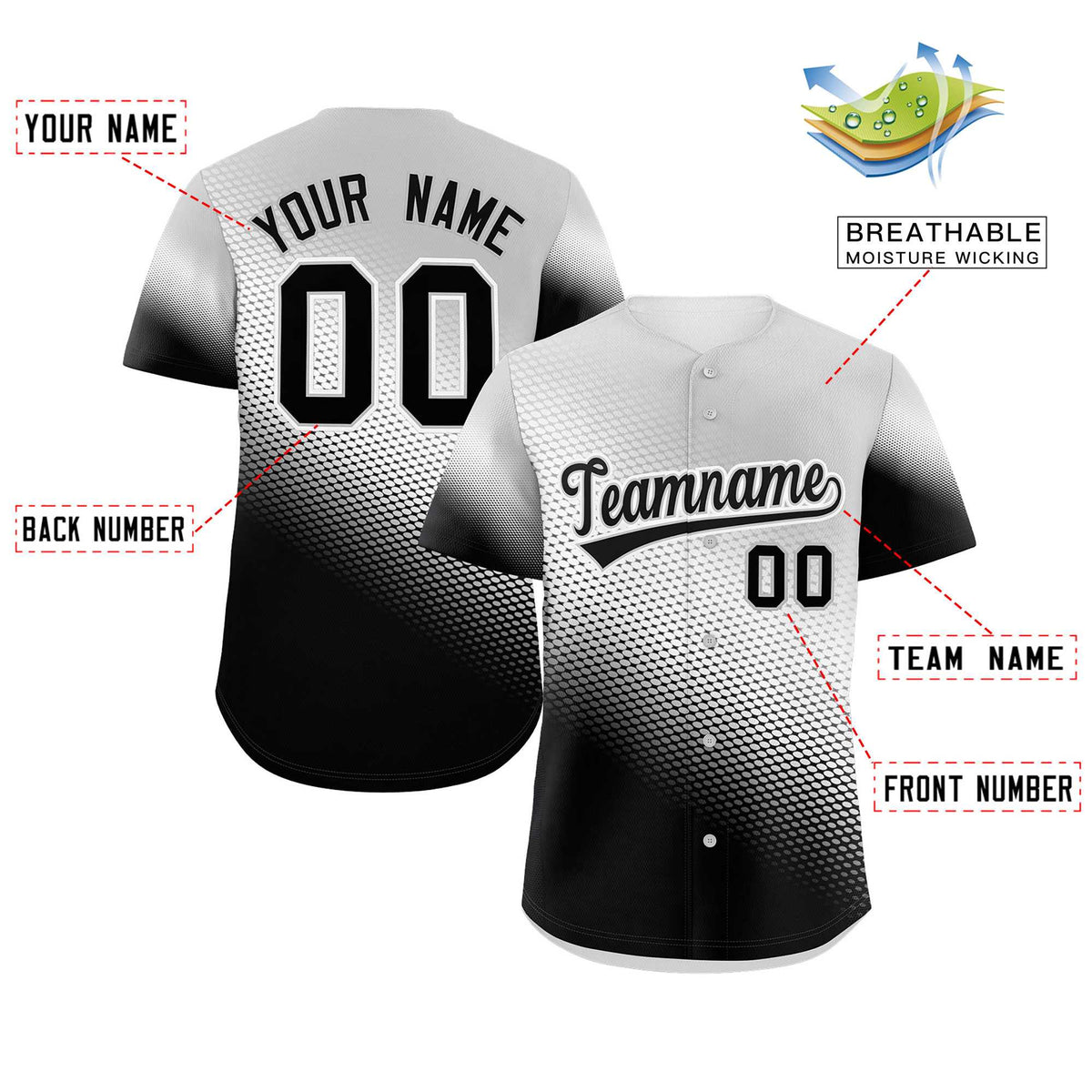 Custom Light Gray Black Tiny Spot Gradient Fashion Authentic Baseball Jersey Limited