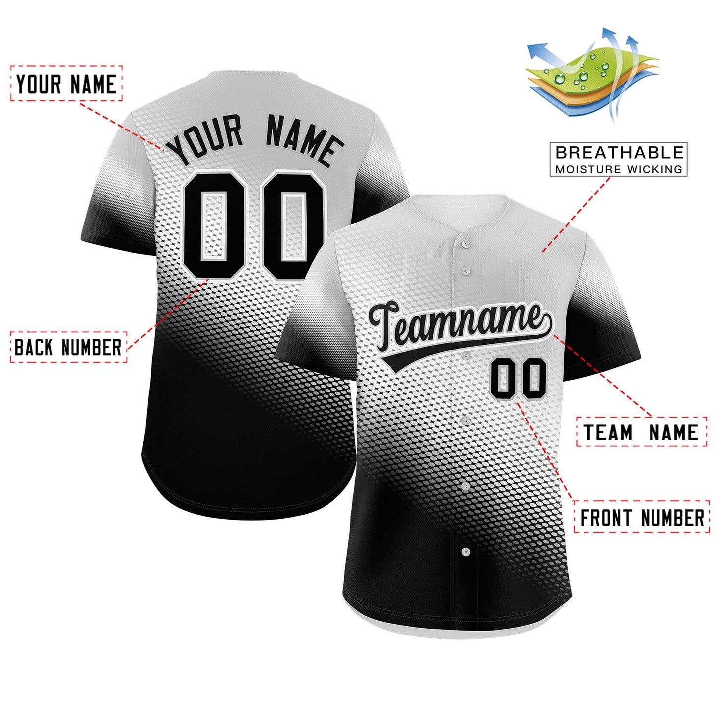 Custom Light Gray Black Tiny Spot Gradient Fashion Authentic Baseball Jersey Limited