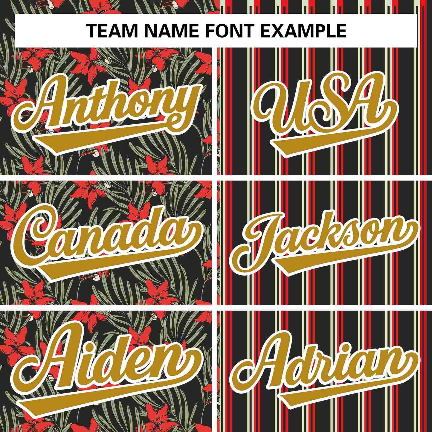 Custom Black Red-Old Gold Hawaii Tropical Flower Stripe Fashion Baseball Jersey Limited