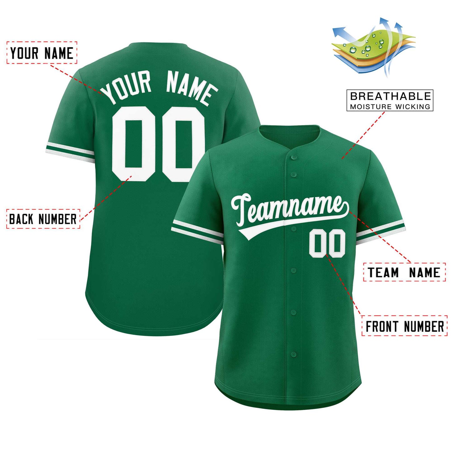 Custom Kelly Green White Full Button Design Authentic Baseball Jersey Limited