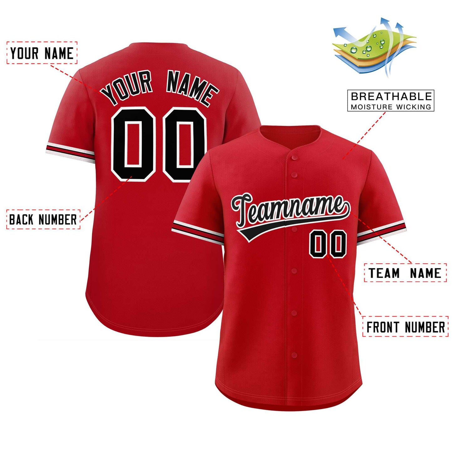 Custom Red Black Full Button Design Authentic Baseball Jersey Limited