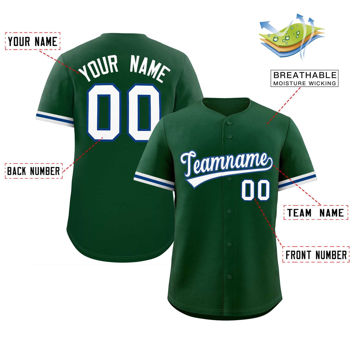 Custom Green White Full Button Design Authentic Baseball Jersey Limited