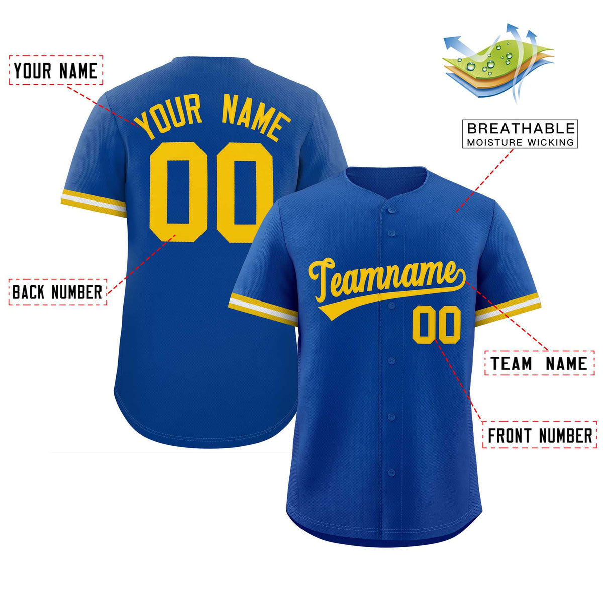 Custom Royal Gold Full Button Design Authentic Baseball Jersey Limited