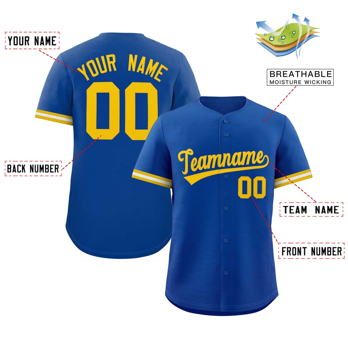 Custom Royal Gold Full Button Design Authentic Baseball Jersey Limited