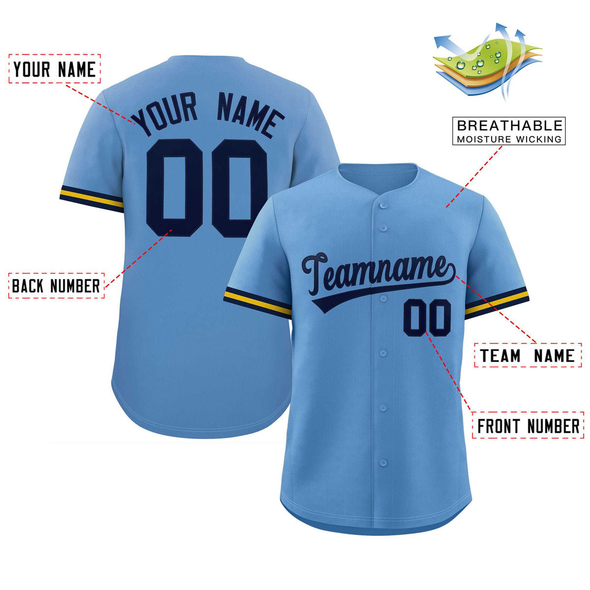 Custom Light Blue Navy Full Button Design Authentic Baseball Jersey Limited