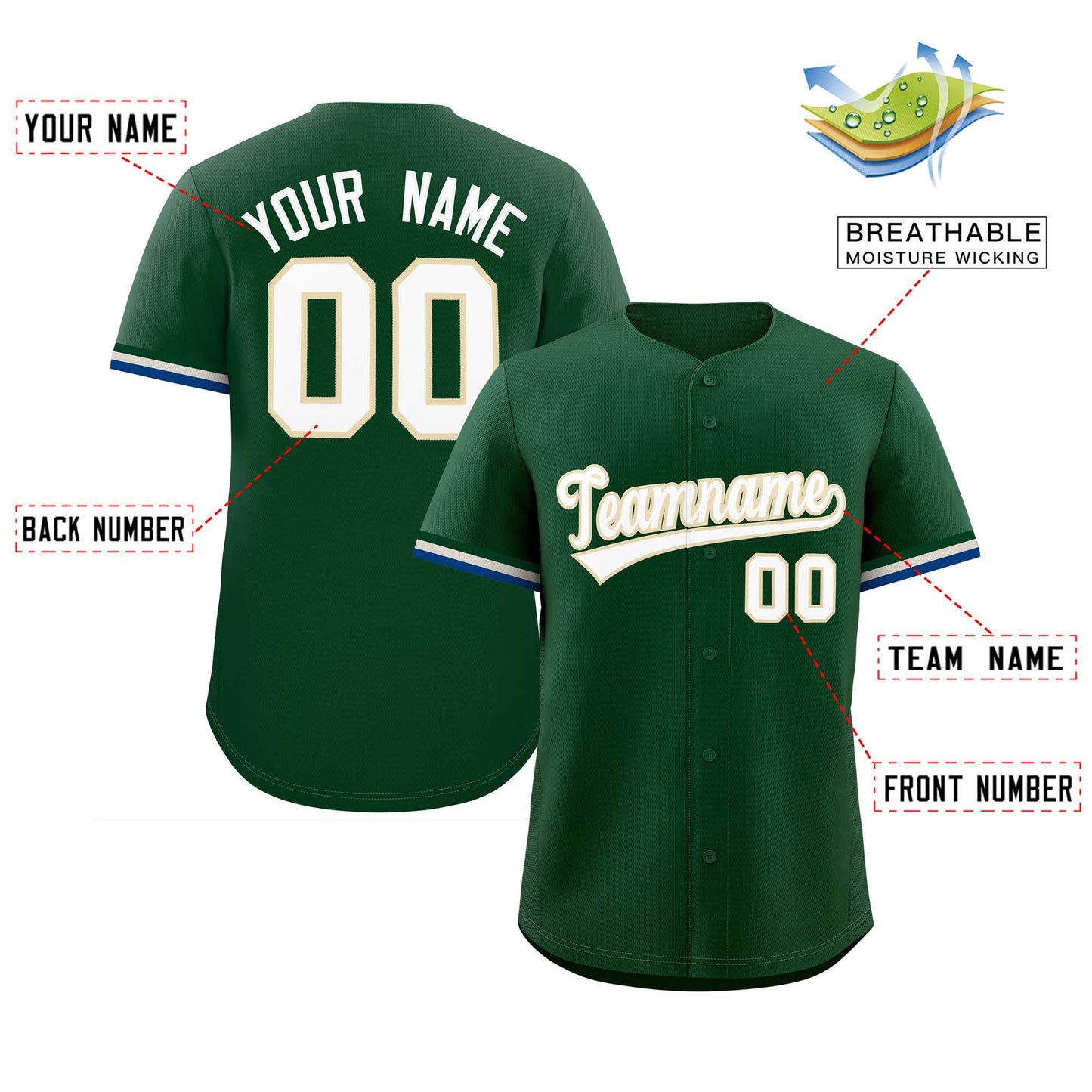 Custom Green White Full Button Design Authentic Baseball Jersey Limited