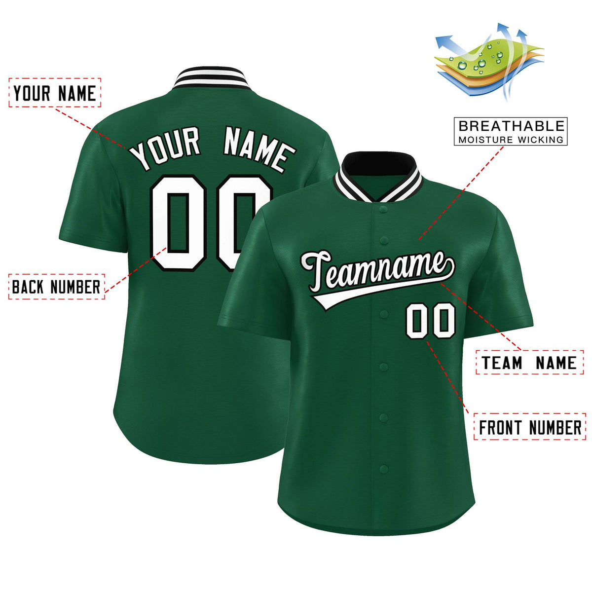 Custom Green Classic Style Authentic Stand Collar Baseball Jersey Limited