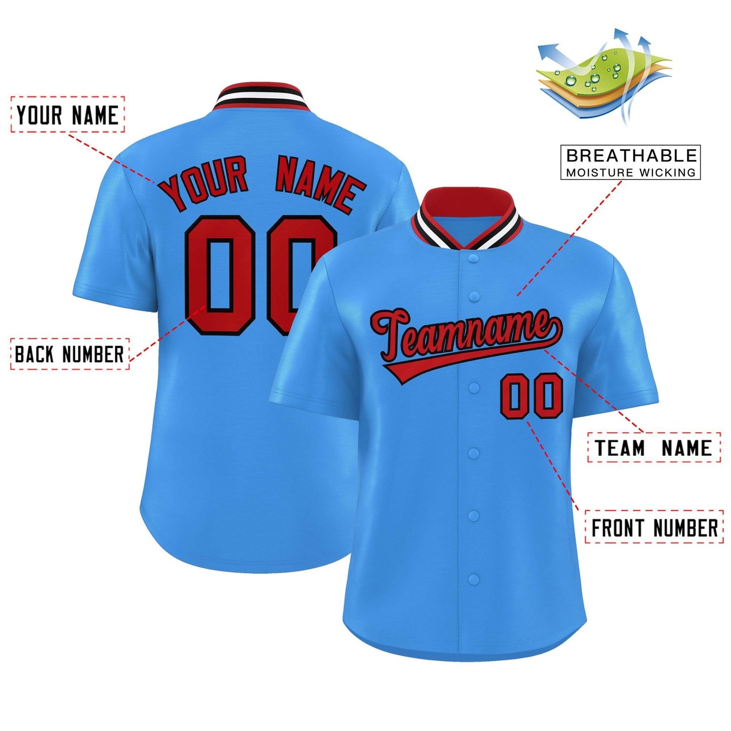 Custom Powder Blue Classic Style Authentic Stand Collar Baseball Jersey Limited