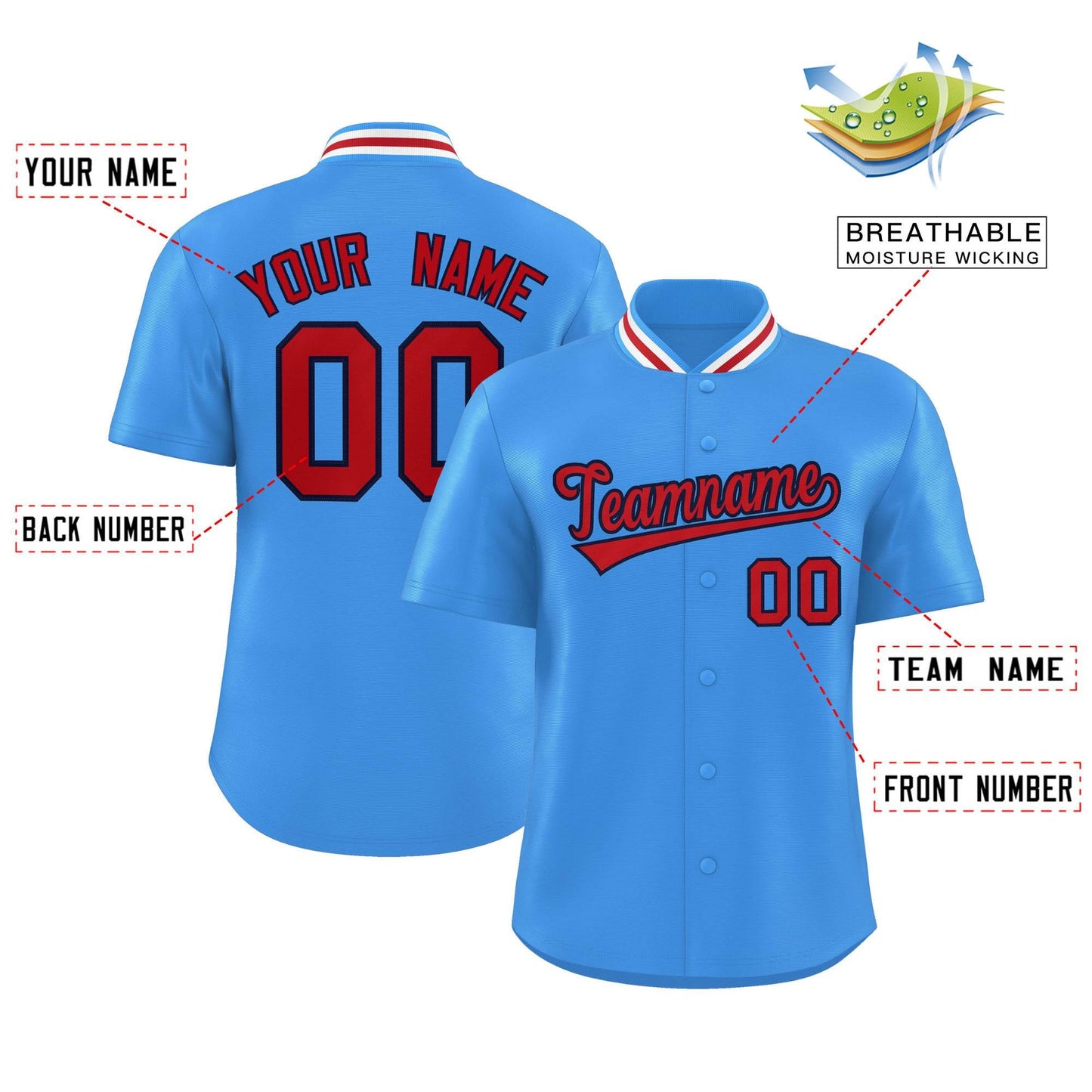 Custom Powder Blue Classic Style Authentic Stand Collar Baseball Jersey Limited