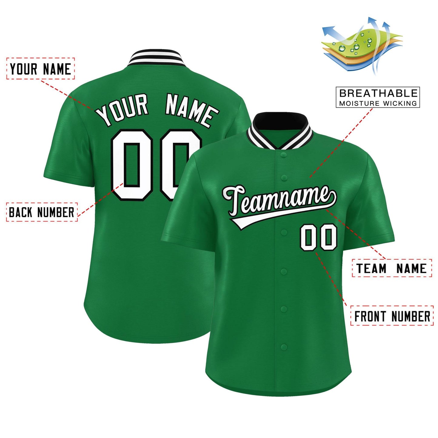 Custom Kelly Green Classic Style Authentic Stand Collar Baseball Jersey Limited