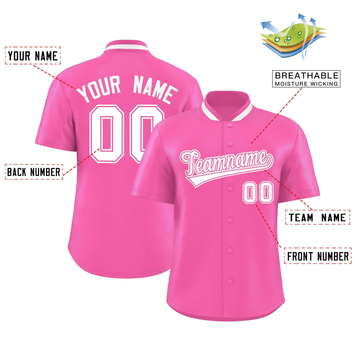 Custom Pink Classic Style Authentic Stand Collar Baseball Jersey Limited