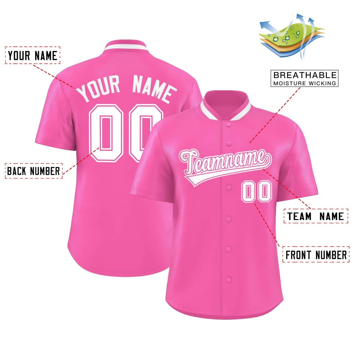 Custom Pink Classic Style Authentic Stand Collar Baseball Jersey Limited
