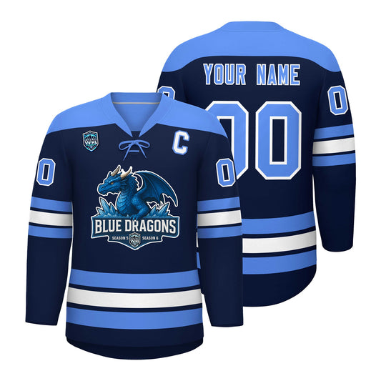 VVHL S7 Blue Dragons Blue White Hockey Jersey