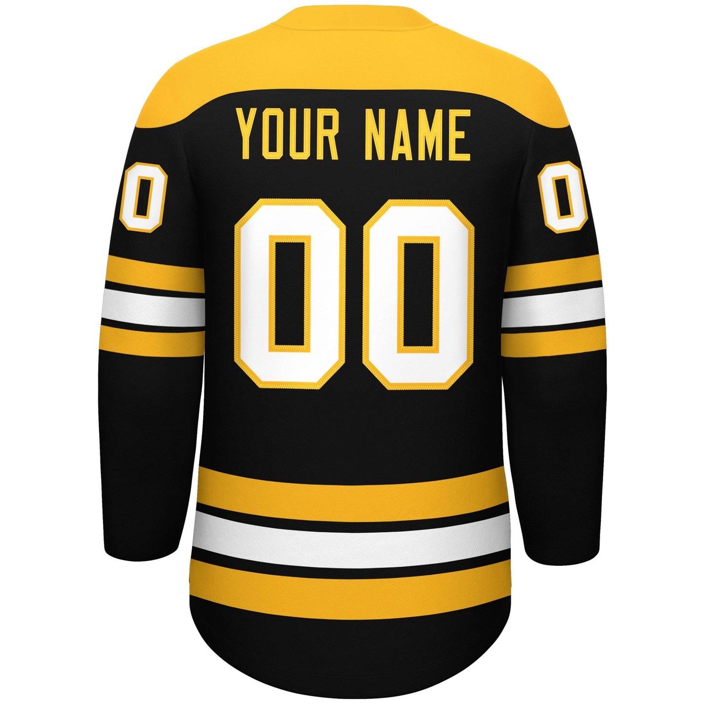 Custom Black Gold White Personalized Classic Lace-Up Neck Hockey Jersey Limited