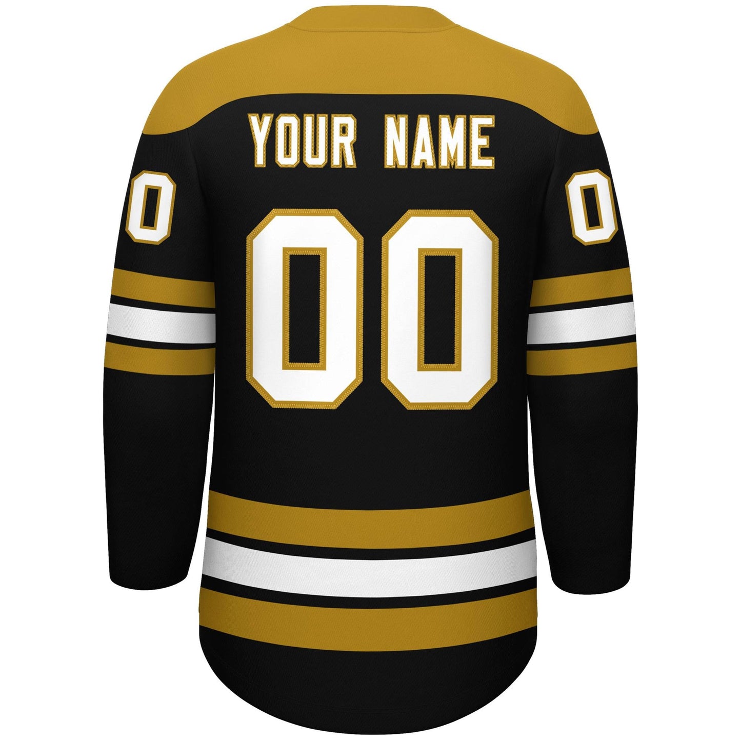 Custom Black Old Gold White Personalized Classic Lace-Up Neck Hockey Jersey Limited