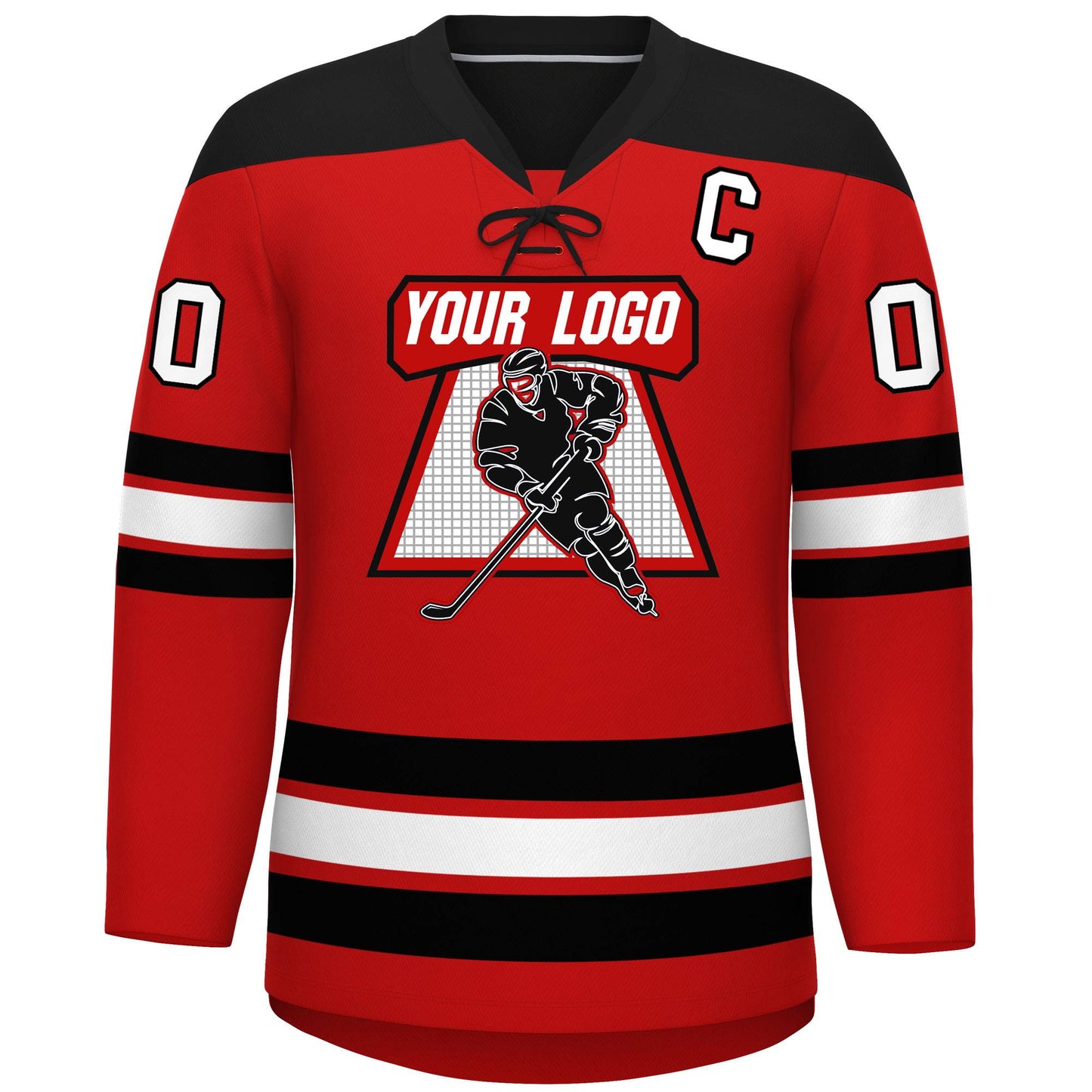 Custom Red Black White Personalized Classic Lace-Up Neck Hockey Jersey Limited