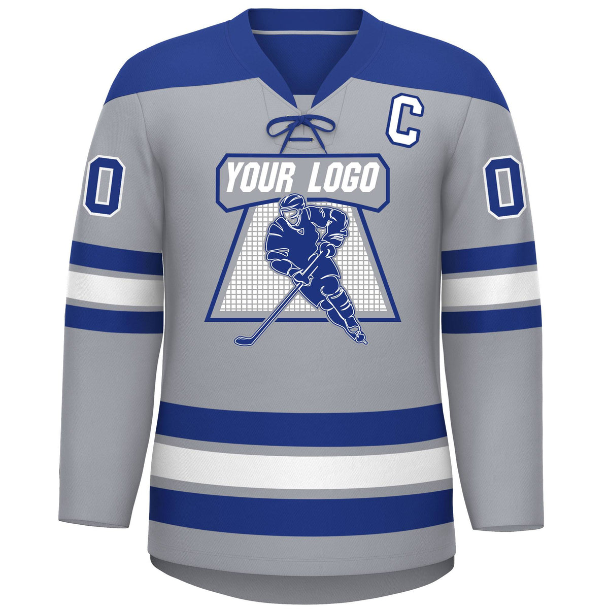 Custom Gray Royal White Personalized Classic Lace-Up Neck Hockey Jersey Limited
