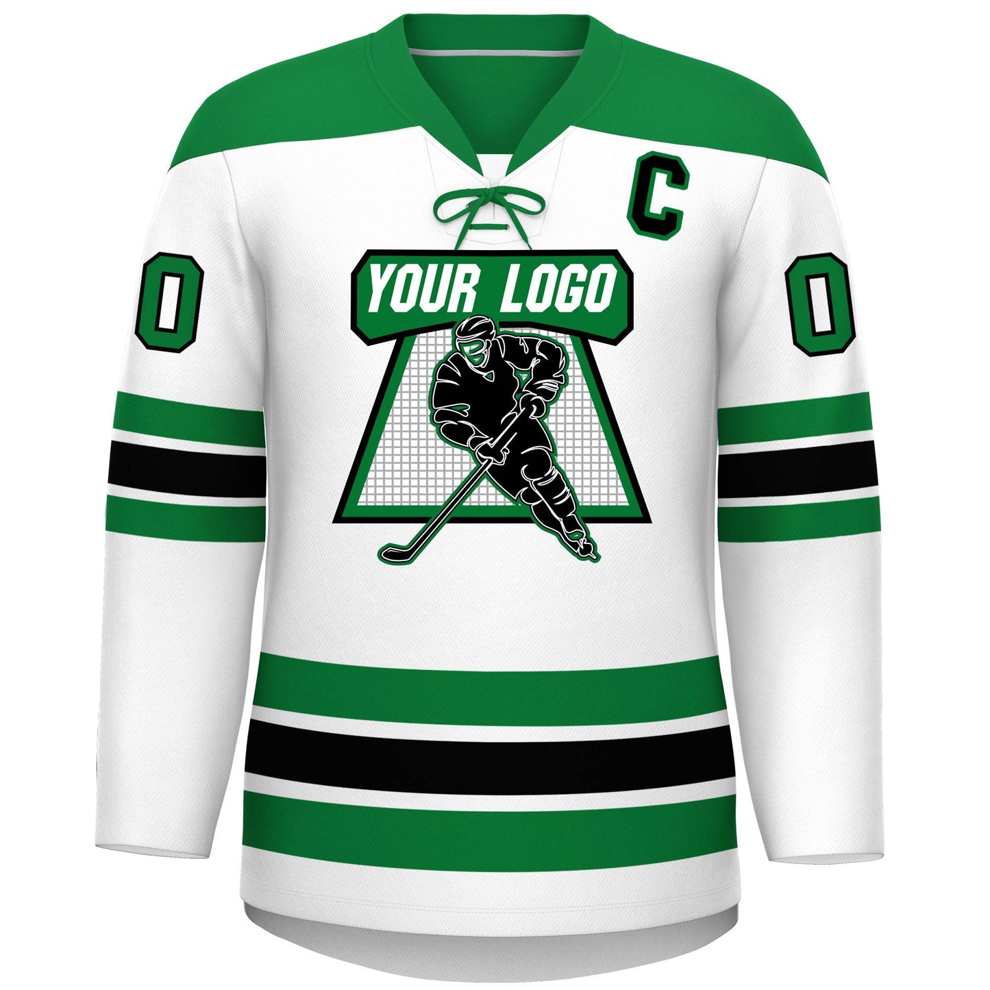 Custom White Kelly Green Black Personalized Classic Lace-Up Neck Hockey Jersey Limited