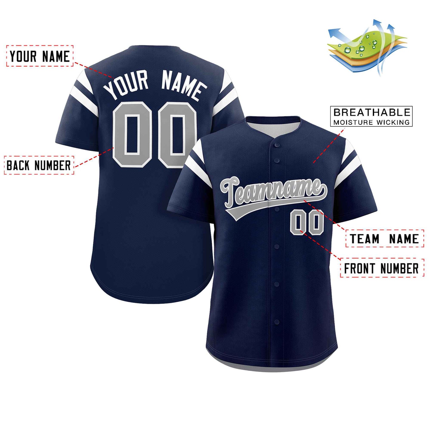 Custom Navy Gray Classic Style Personalized Full Button Authentic Baseball Jersey Limited