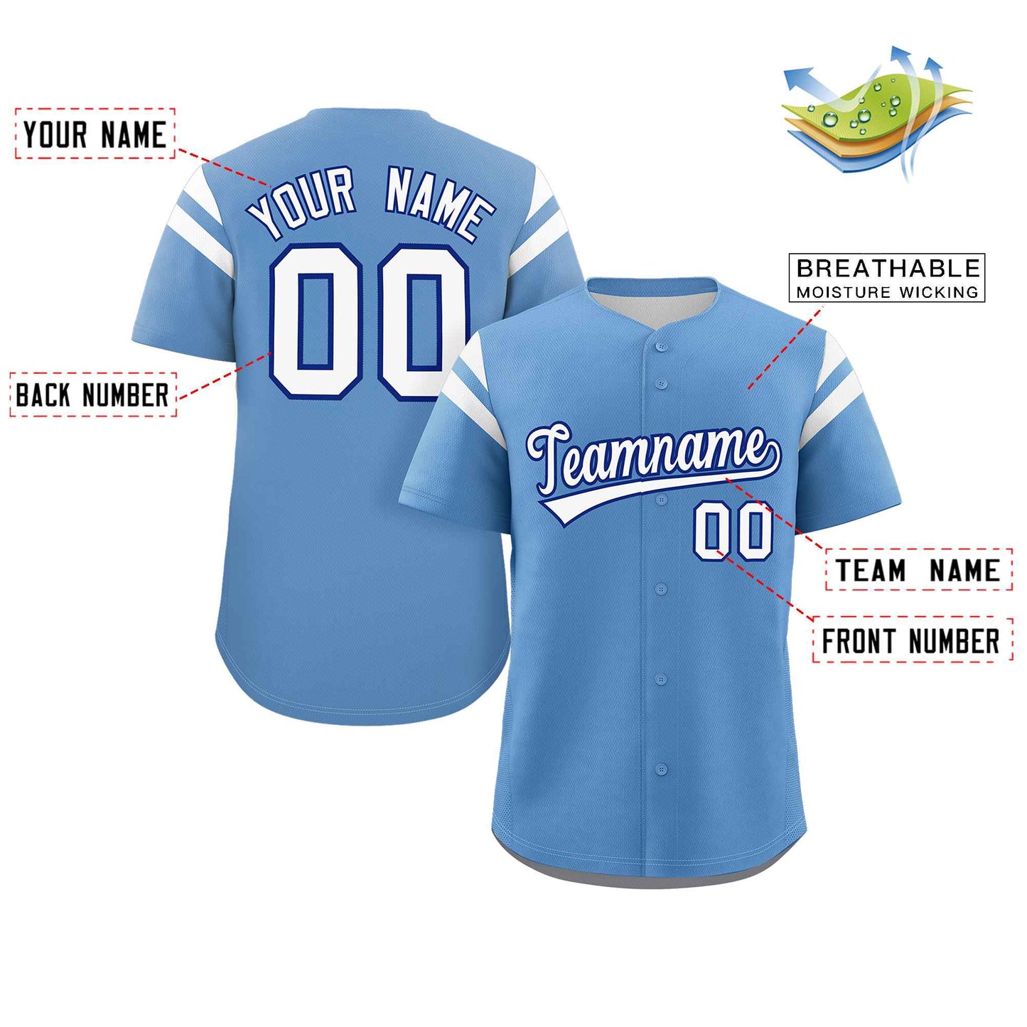 Custom Light Blue White Classic Style Personalized Full Button Authentic Baseball Jersey Limited