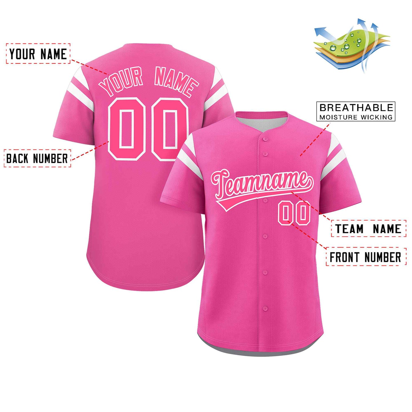 Custom Pink White Classic Style Personalized Full Button Authentic Baseball Jersey Limited