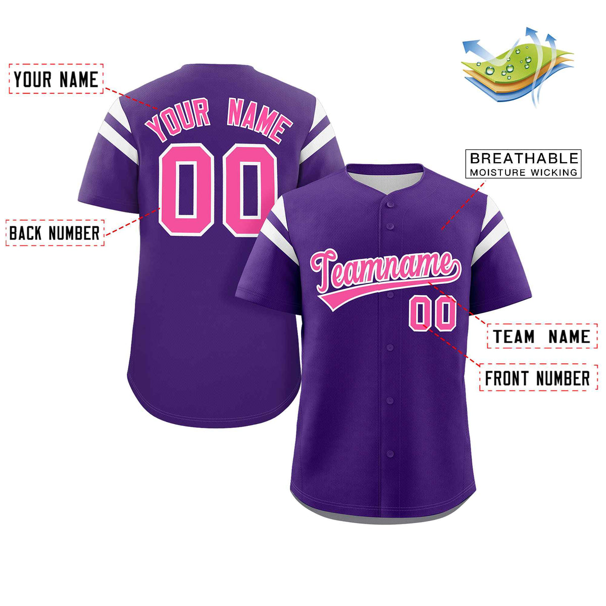 Custom Purple Pink-White Classic Style Personalized Full Button Authentic Baseball Jersey Limited