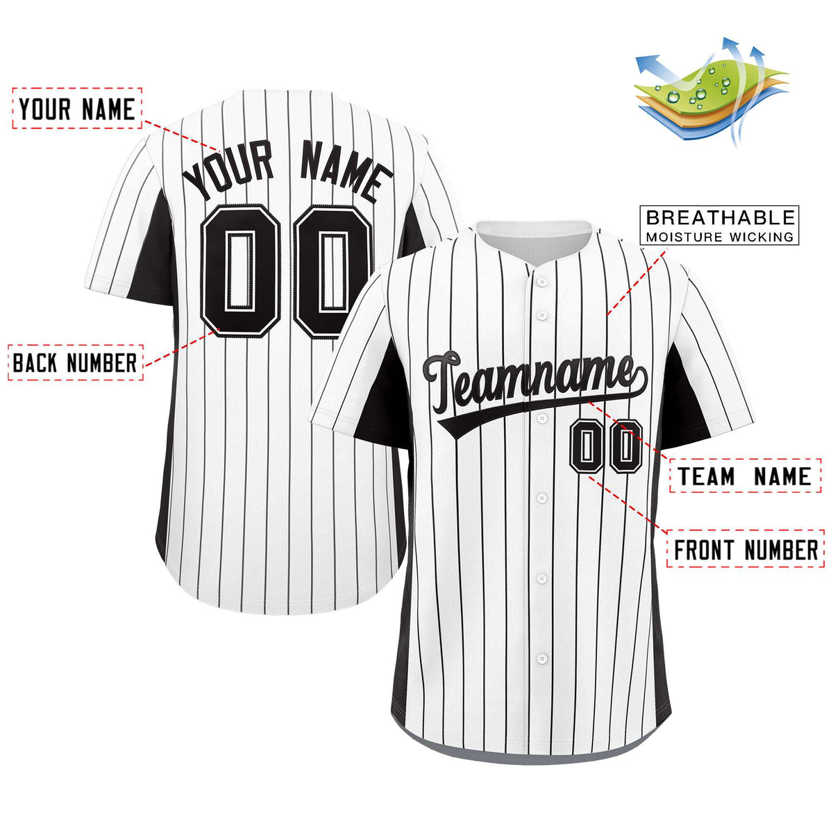 Custom White Black Stripe Fashion Design Full Button Authentic Baseball Jersey Limited