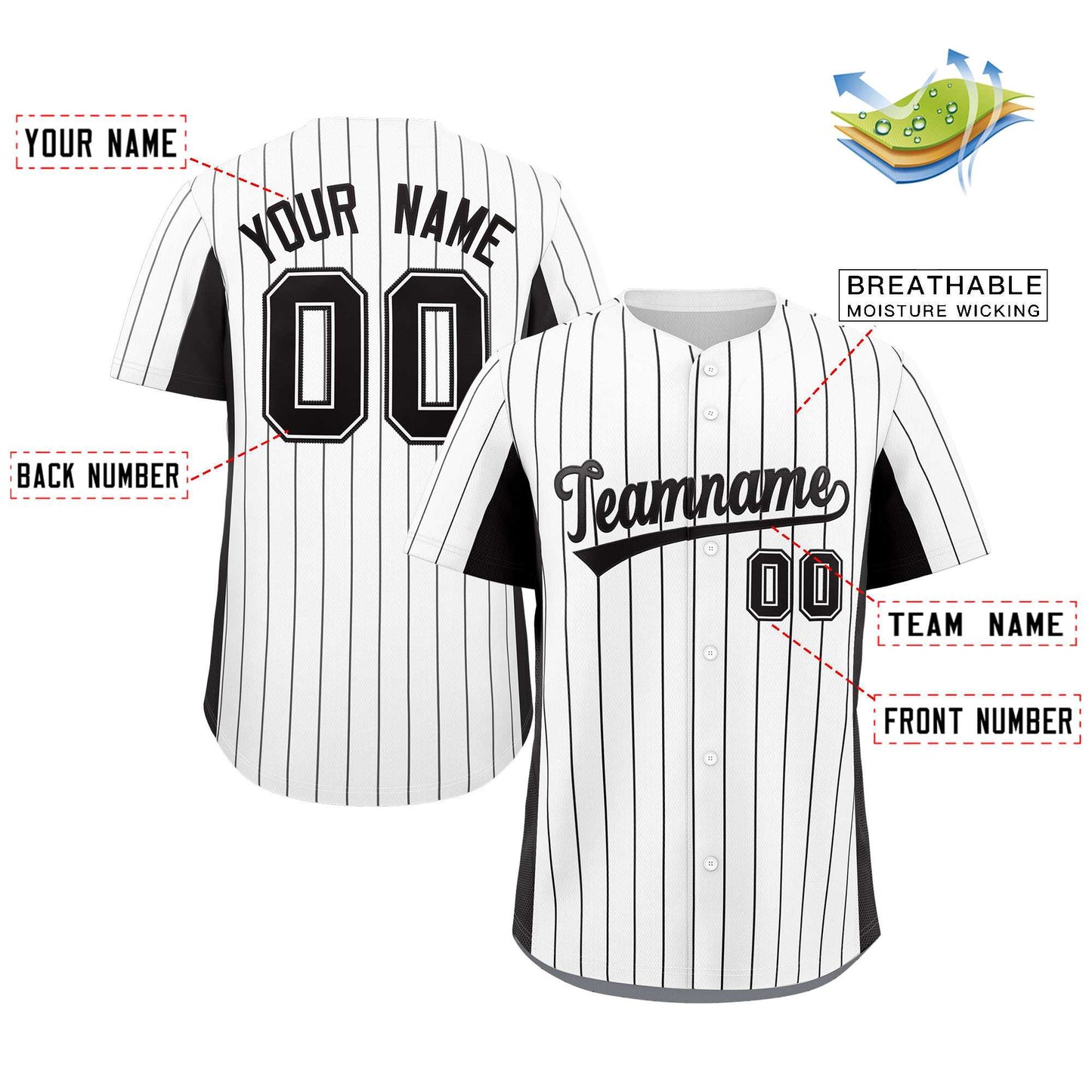 Custom White Black Stripe Fashion Design Full Button Authentic Baseball Jersey Limited