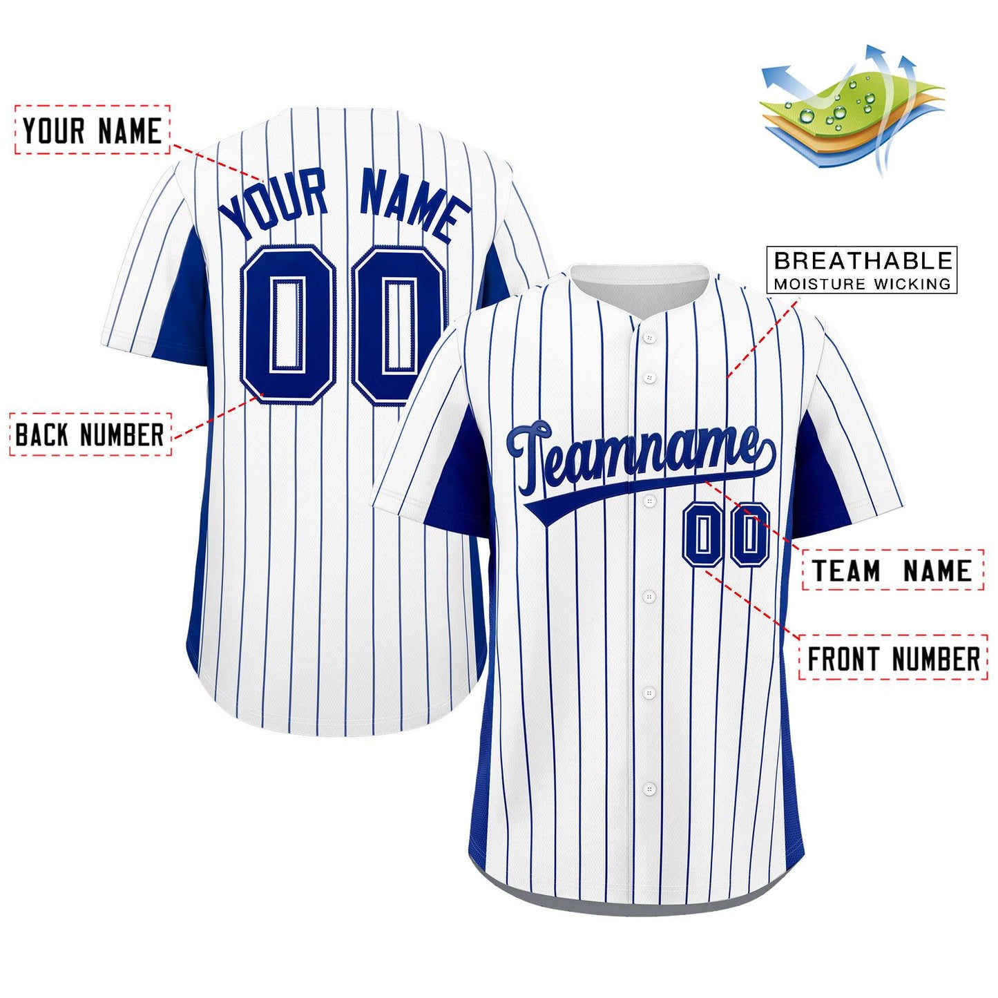Custom White Royal Stripe Fashion Design Full Button Authentic Baseball Jersey Limited