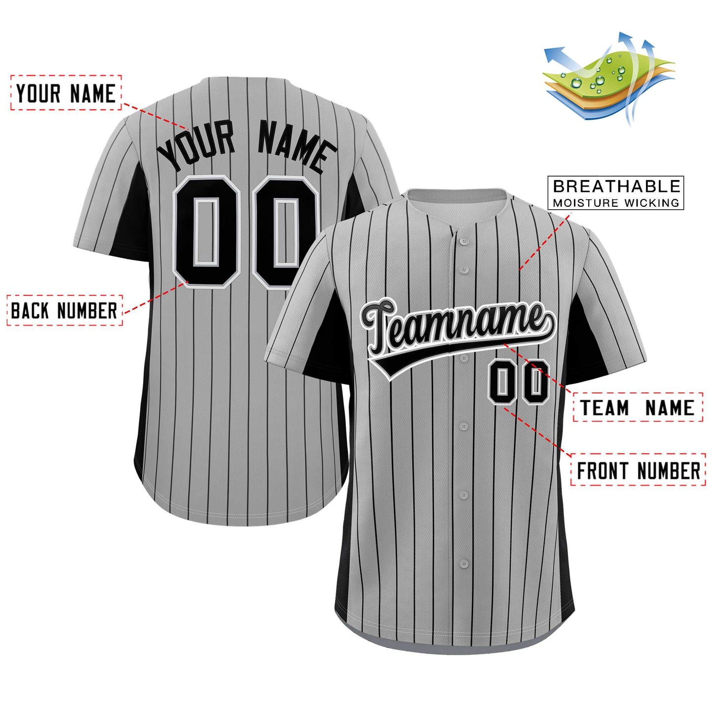 Custom Gray Black Stripe Fashion Design Full Button Authentic Baseball Jersey Limited