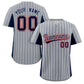 Custom Gray Navy Stripe Fashion Design Full Button Authentic Baseball Jersey