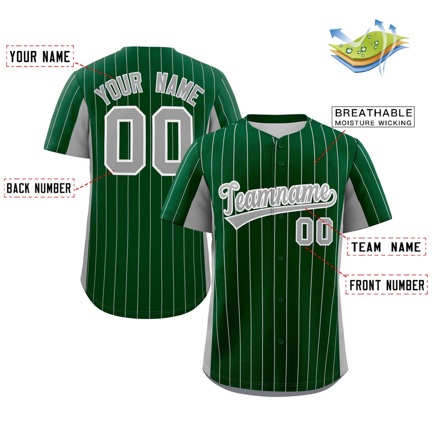 Custom Green Gray Stripe Fashion Design Full Button Authentic Baseball Jersey Limited