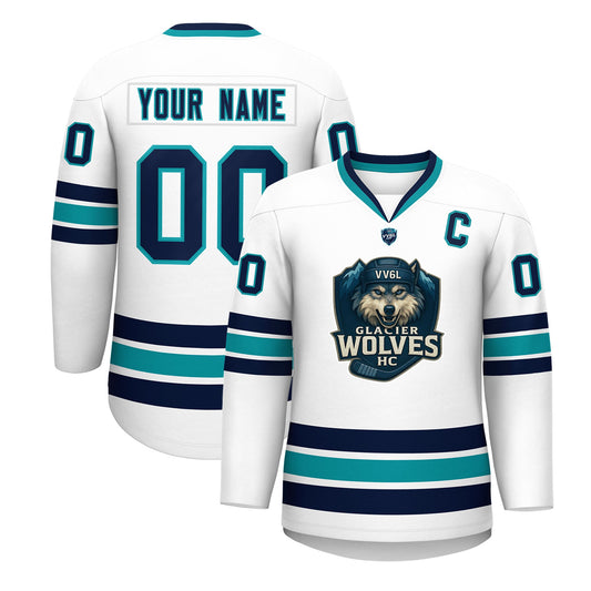 VV6L Custom GLACIER WOLVES HC White Hockey Jersey