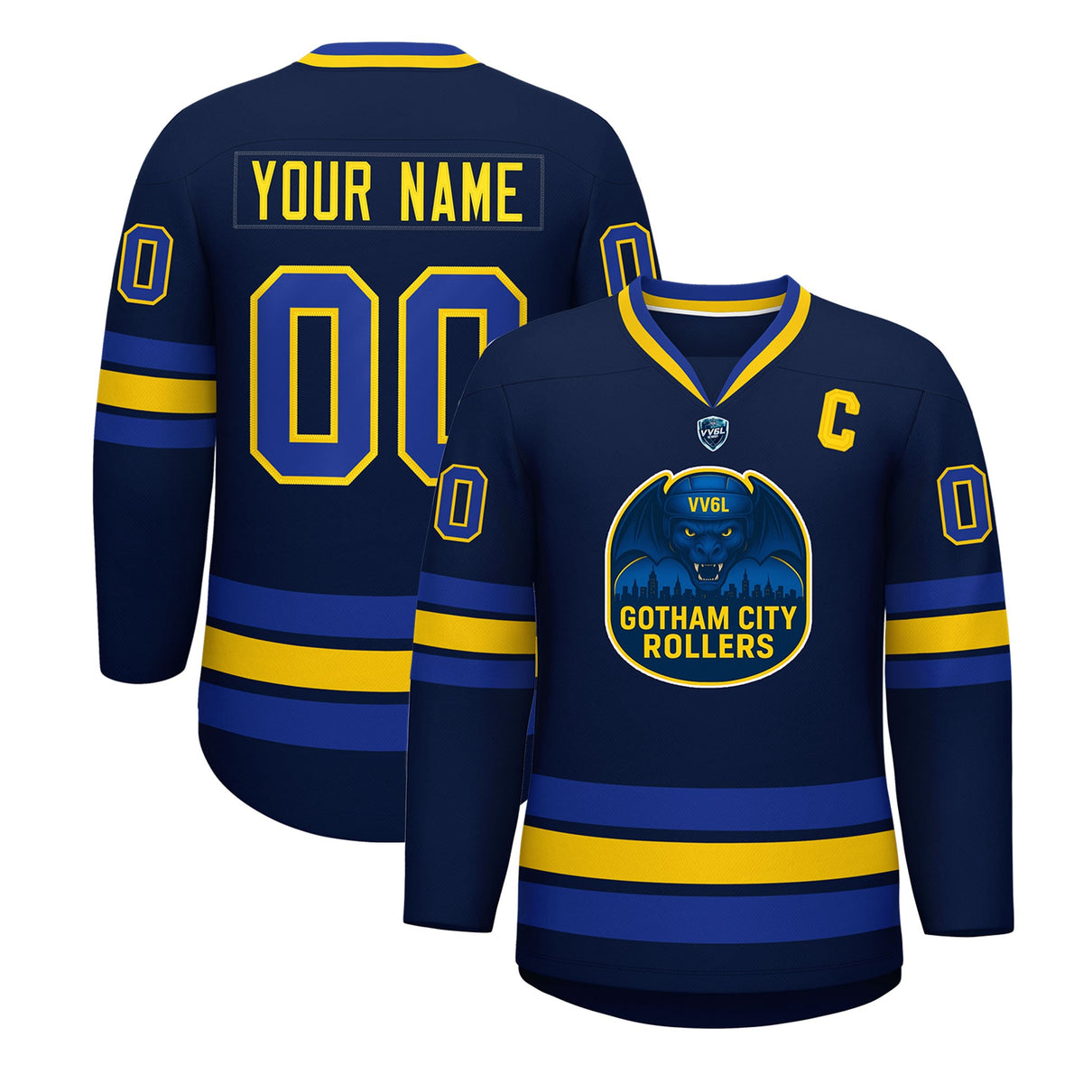 VV6L Custom GOTHAM CITY ROLLERS Navy Hockey Jersey