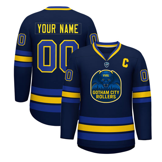 VV6L Custom GOTHAM CITY ROLLERS Navy Hockey Jersey