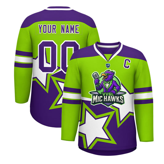 VV6L Custom MIC HAWKS Neon Green Hockey Jersey