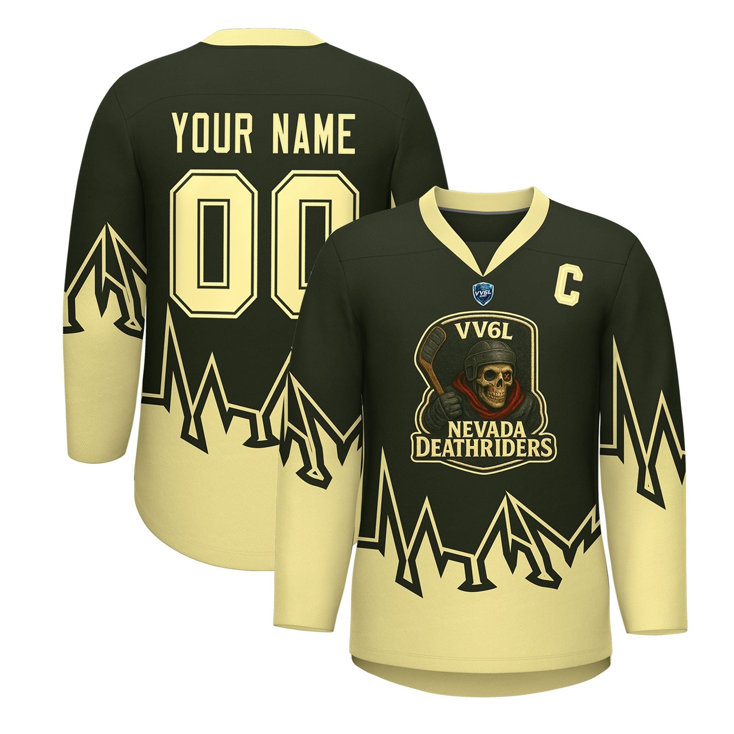 VV6L Custom NEVADA DEATHRIDERS Olive Hockey Jersey