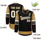 Custom Black Old Gold-White Personalized Raglan Sleeves V-Neck Hockey Jersey Limited
