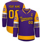 Custom Purple Yellow-White Personalized Raglan Sleeves V-Neck Hockey Jersey