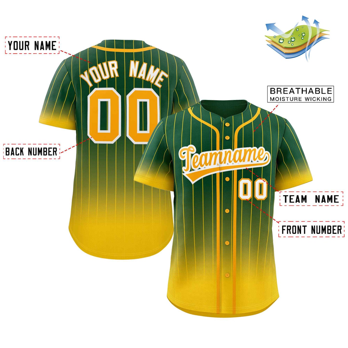 Custom Green Gold-White Gradient Stripe Fashion Authentic Baseball Jersey Limited