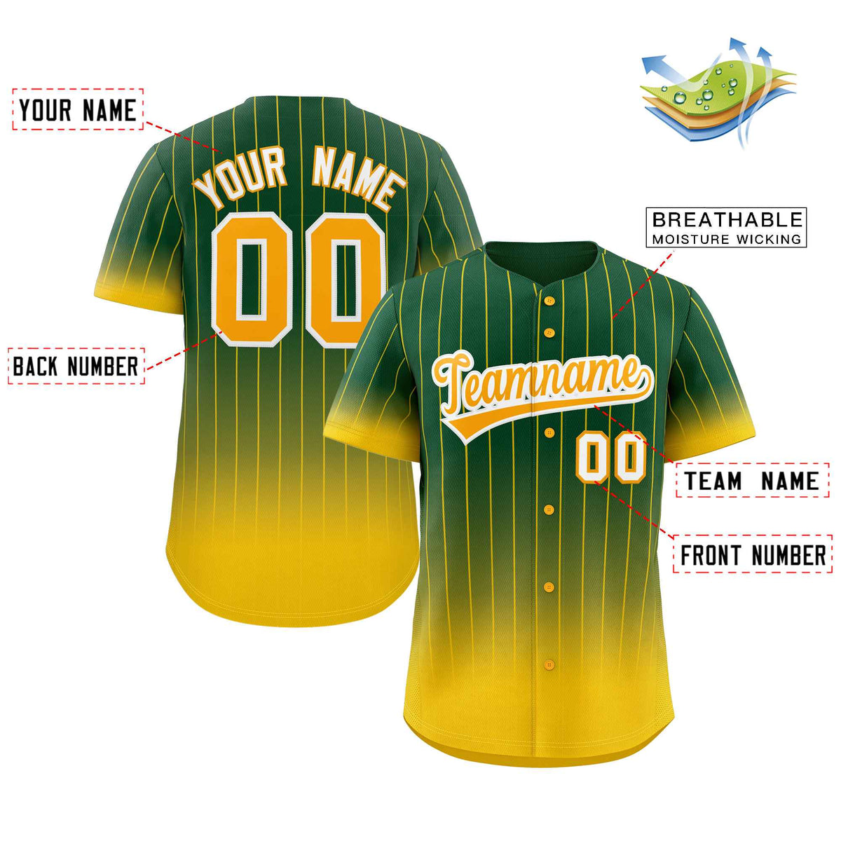 Custom Green Gold-White Gradient Stripe Fashion Authentic Baseball Jersey Limited