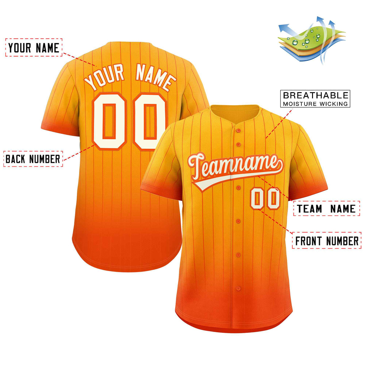Custom Yellow Orange-White Gradient Stripe Fashion Authentic Baseball Jersey Limited