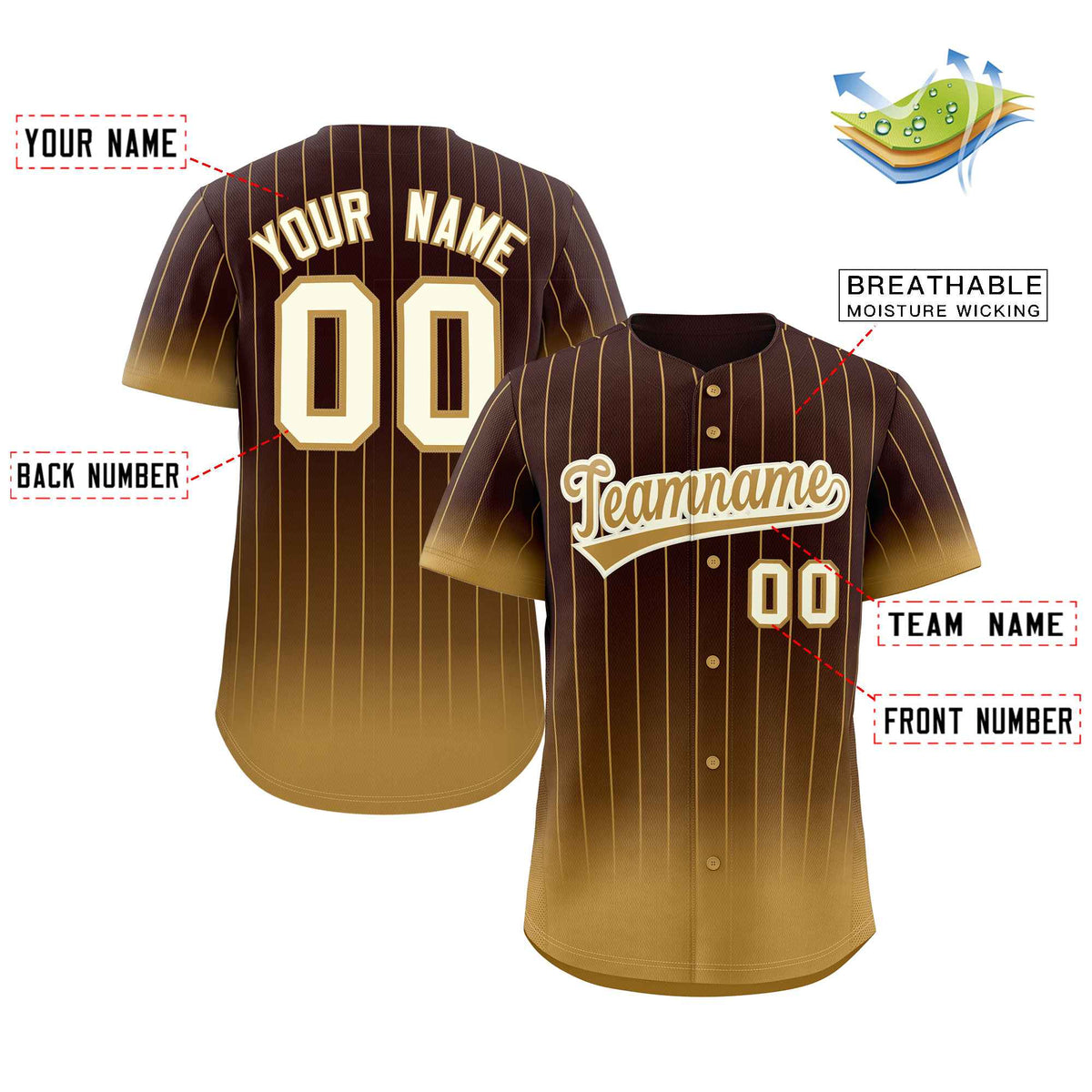 Custom Brown Old Gold-Cream Gradient Stripe Fashion Authentic Baseball Jersey Limited