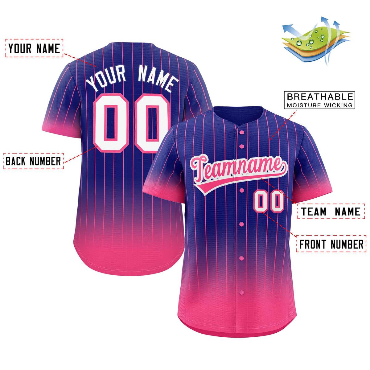 Custom Purple Pink-White Gradient Stripe Fashion Authentic Baseball Jersey Limited