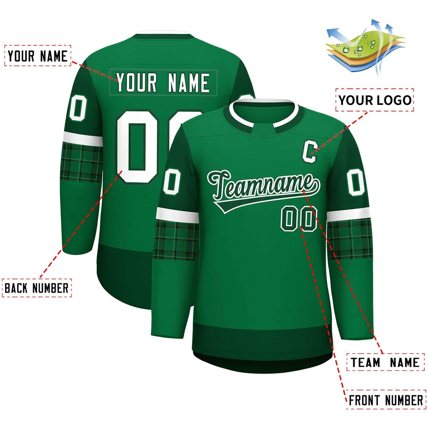 Custom Teal Green Personalized Raglan Sleeves Round-Neck Hockey Jersey Limited
