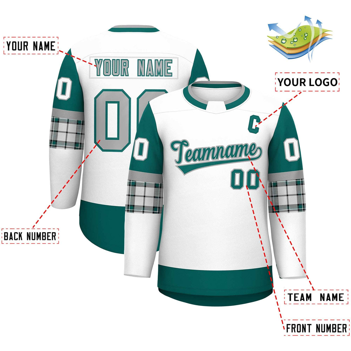 Custom White Aqua Personalized Raglan Sleeves Round-Neck Hockey Jersey Limited